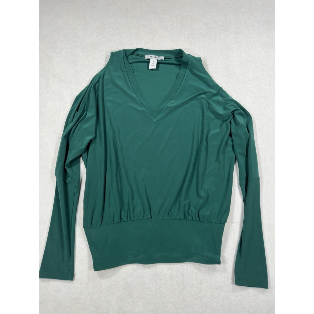 White House Black Market Cold Shoulder Sleeves Green Blouse Size XS